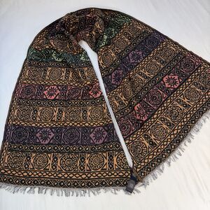 Frye Tribal Aztec Knit Fringe Scarf Shawl 70x23 Boho Geometric Southwestern